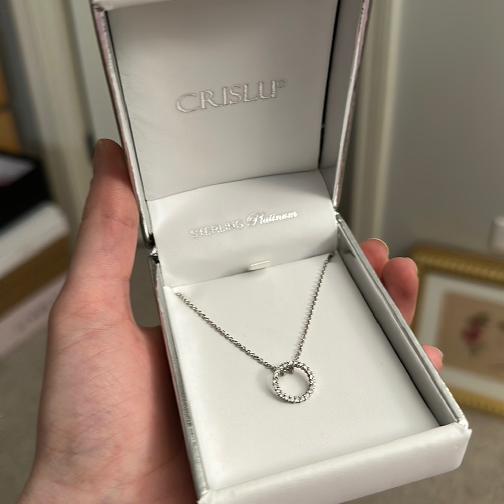 Crislu Pave Open Circle Necklace Finished in Pure Platinum